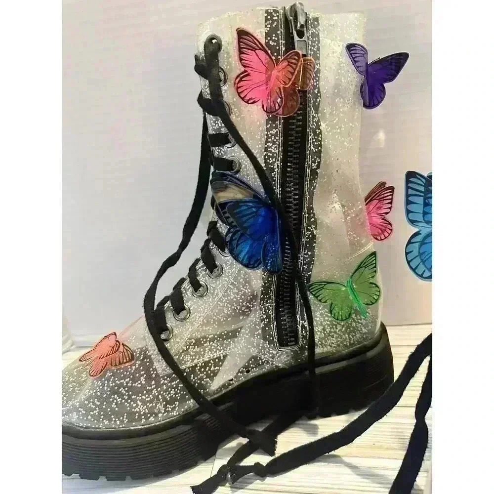 Dolls Kill Glitter Butterfly Platform Combat Boots - Multicolor - Picture 3 of 12